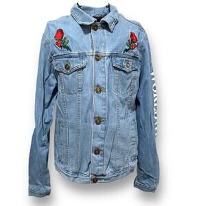 Rue 21 Jean Jacket Size Small Button Front Embroidered Embellished Denim